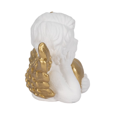 15" Garden Cherub With Heart, White/gold