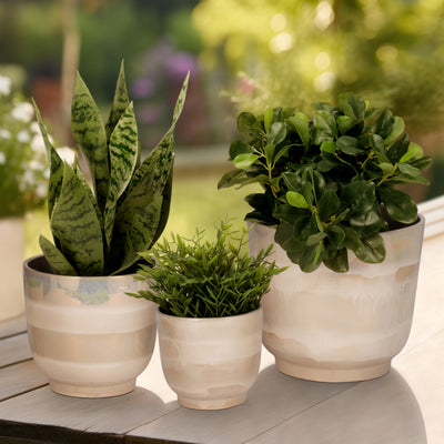 S/3 6/8/10" Reactive Luster Planters, Ivory