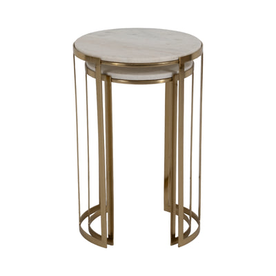 S/2 20/22" Morwar Marble Top Accent Tables, White/