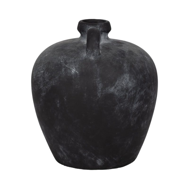 12" Weathered Terracotta Jug With Handle, Black