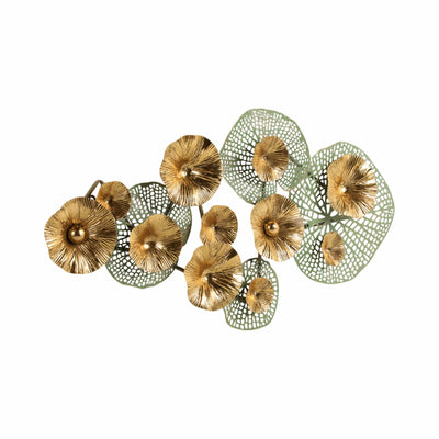 35" Pierced Lilypad Metal Wall D?cor, Seafoam/gold