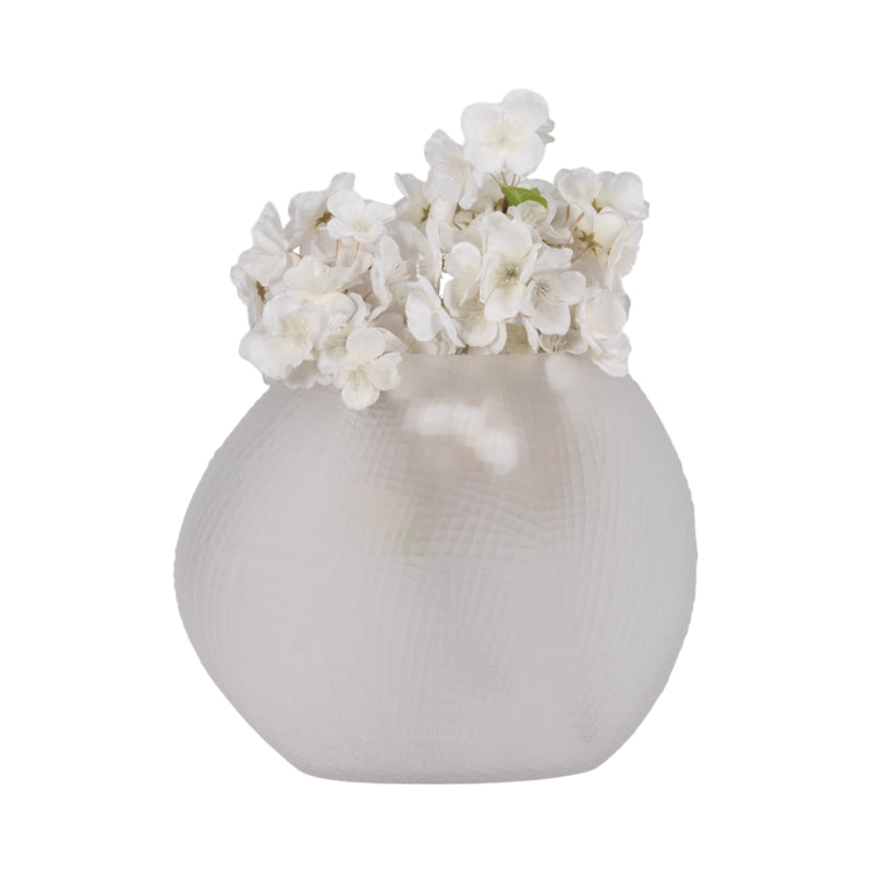 GLASS 10"H TEXTURED VASE, FROSTED WHITE