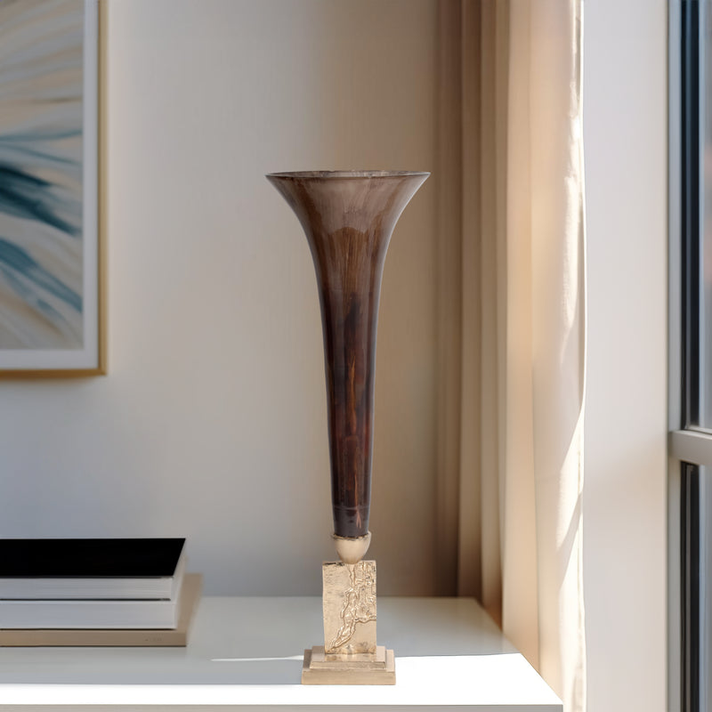 GLASS, 26" TRUMPET VASE, BRONZE