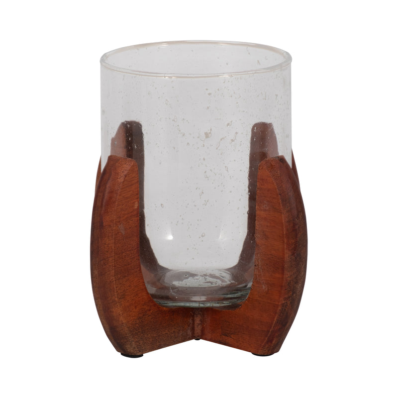 Glass, 7" Votive Holder W/ Base, Brown/clear