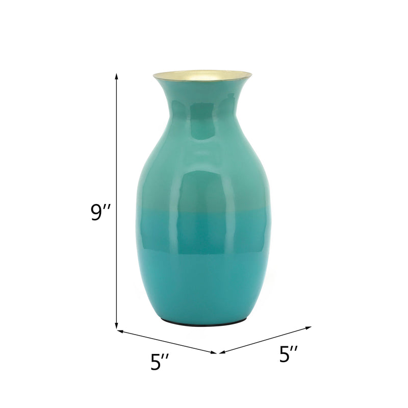 METAL 9" OLPE VASE, GREEN