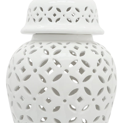 24" CUT-OUT DAISIES TEMPLE JAR, WHITE