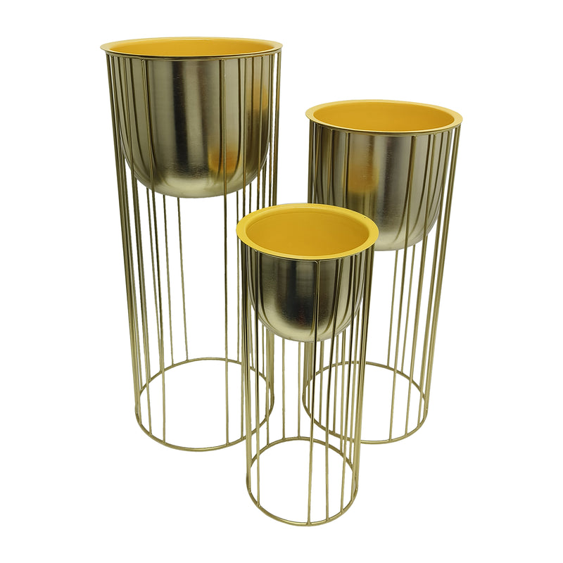 Metal, S/3 16/20/24" Raised Planters, Gold