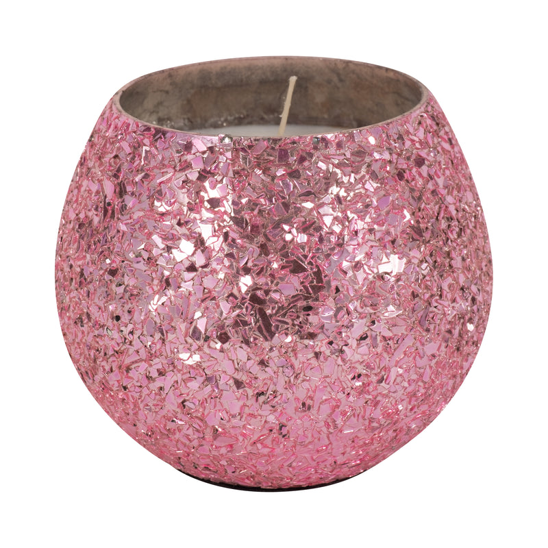 Glass, 4" 11 Oz Crackled Scented Candle, Pink