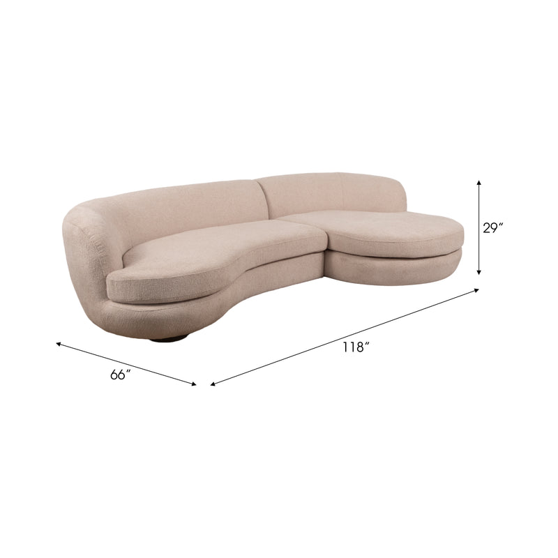 118" Raf Chaise Sofa, Blush 2 Bx