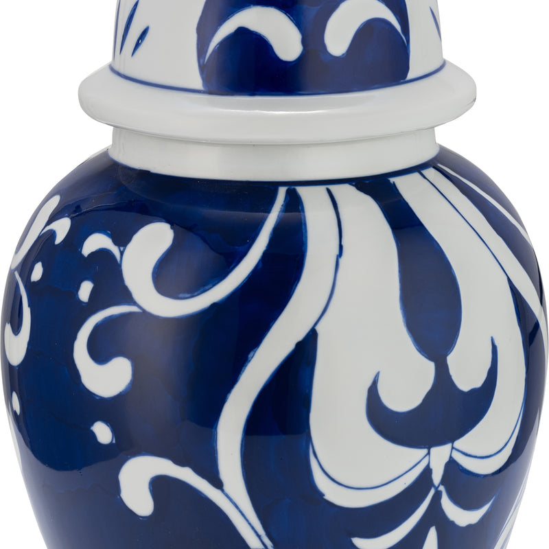 EC CER,14" WHITE/BLUE TEMPLE JAR