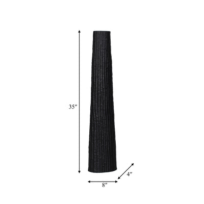 METAL, 35" RIBBED FLOOR VASE, BLACK