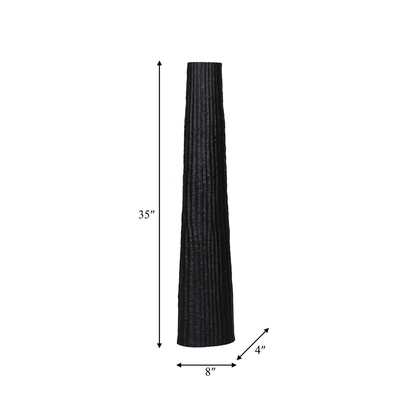 METAL, 35" RIBBED FLOOR VASE, BLACK