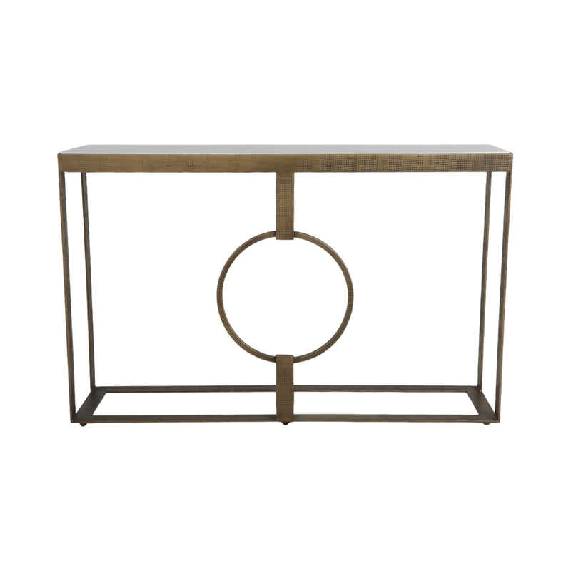 METAL, 48X31 MARBLE TOP CONSOLE, GOLD/WHITE