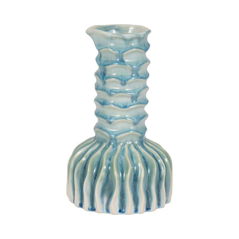 9" Coastal Ribbed Bud Vase Reactive Finish, Blue