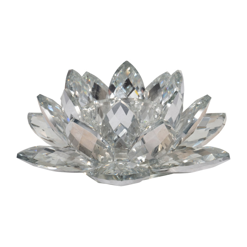 SILVER CRYSTAL LOTUS CANDLE HOLDER 8.