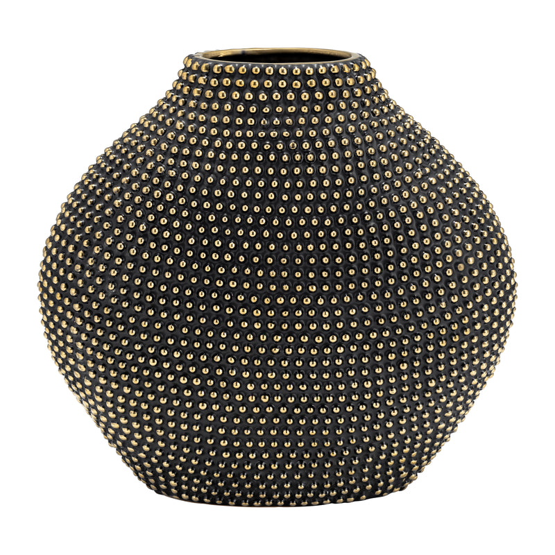 CERAMIC 16" BEADED VASE, BLACK/GOLD