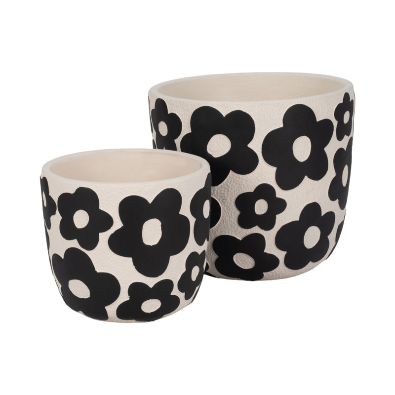 S/2 7/9" Flower Power Planters, Black