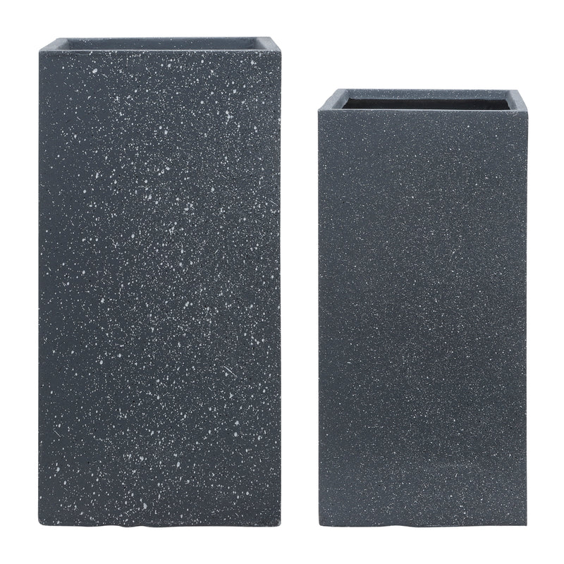 Resin, S/2 11/13"D Square Nested Planters, Dk Gray