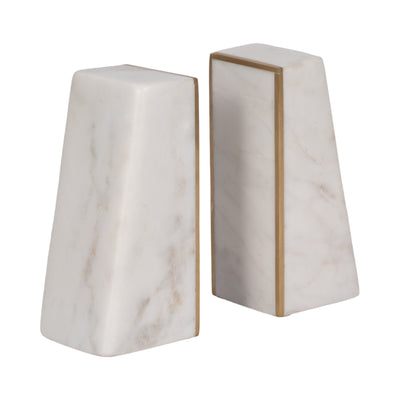 S/2 Marble 6"h Slanted Bookends W/gold Trim,white