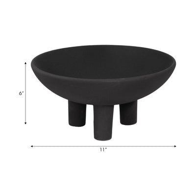 11" Textured Footed Bowl, Black