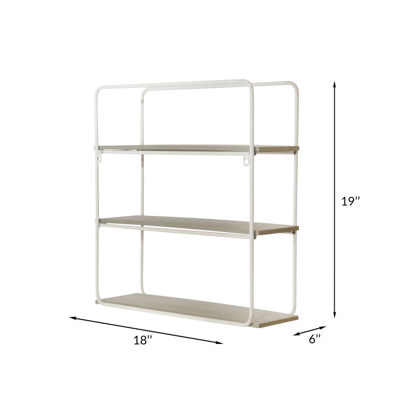 METAL/WOOD 3 TIER WALL SHELF, GRAY/WHITE