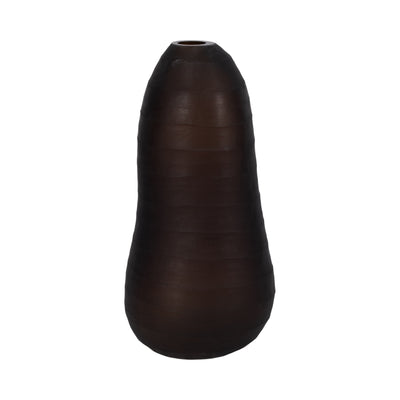 Glass, 17" Ridged Vase, Smokey Brown