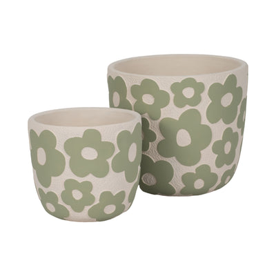 S/2 7/9" Flower Power Planters, Light Green