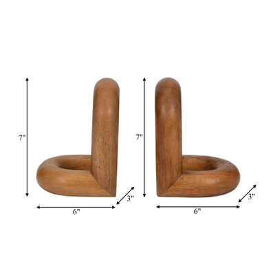 WOOD, S/2 7" LOOPY BOOKENDS, BROWN