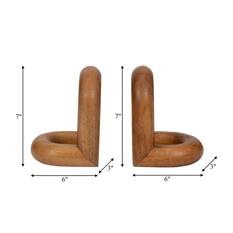 WOOD, S/2 7" LOOPY BOOKENDS, BROWN