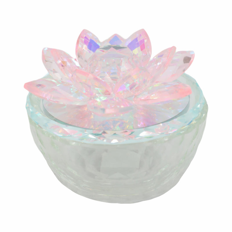 GLASS TRINKET BOX CLEAR W/BLUSH LOTUS TOP