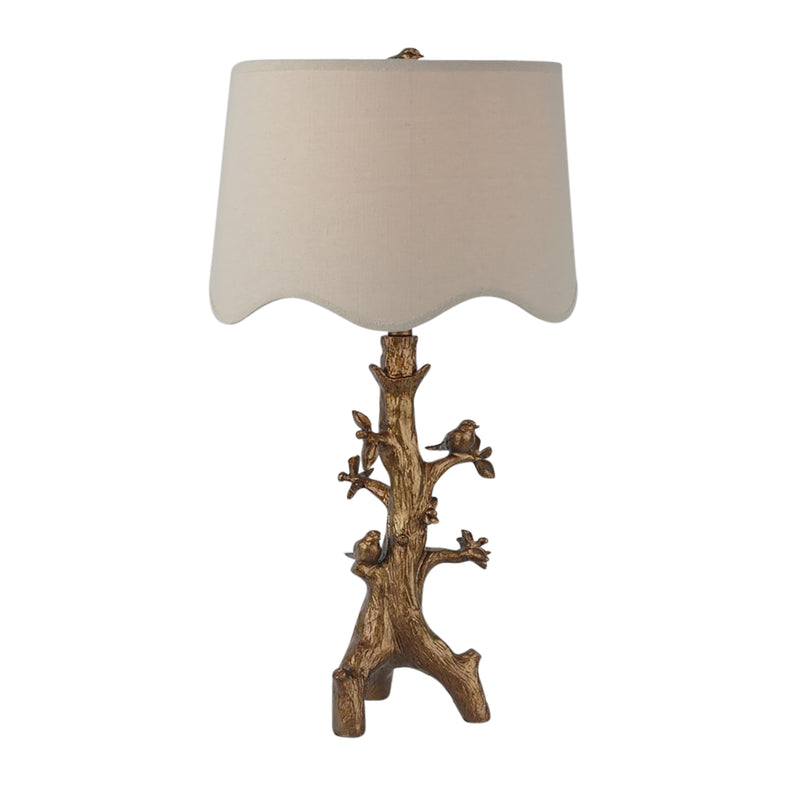 28" Perched Birds On Branch Table Lamp, Gold