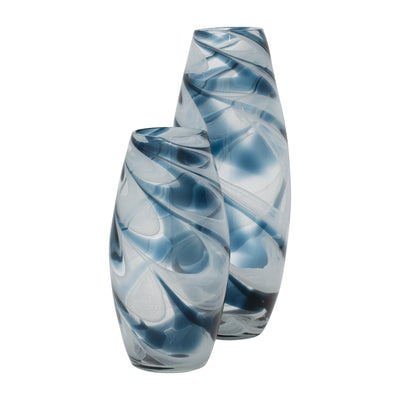 GLASS, 12" SWIRL VASE, BLUE