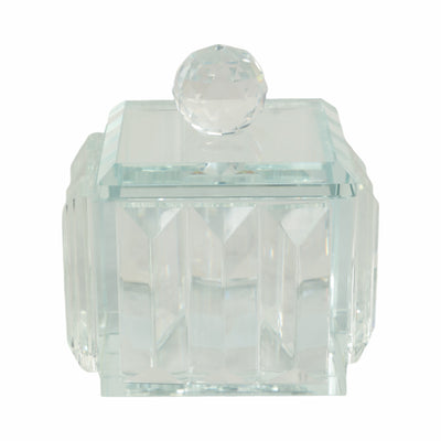 GLASS, 4"D RIDGED TRINKET BOX, CLEAR