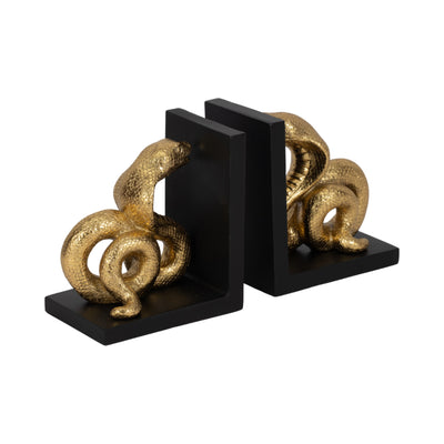 6" Snake Bookends, Gold/black