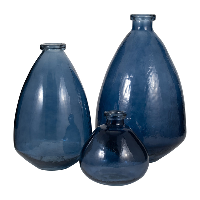 GLASS, 8" BALLOON VASE, BLUE