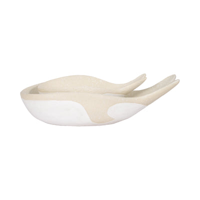 S/2 12/17" Whale Bowls, Tan/white