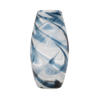 GLASS, 12" SWIRL VASE, BLUE