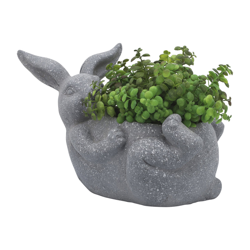 Resin, 15"d  Laying Bunny Planter, Gray