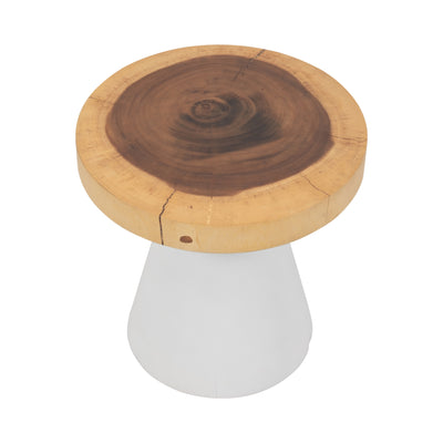 Wood, 16" Accent Table With White Base, Natural/wh