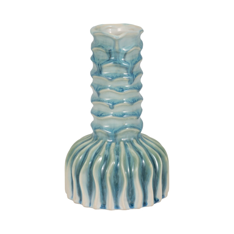 9" Coastal Ribbed Bud Vase Reactive Finish, Blue