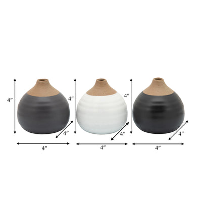 S/3 MATTE BUD VASES, BLACK/GRAY/WHITE