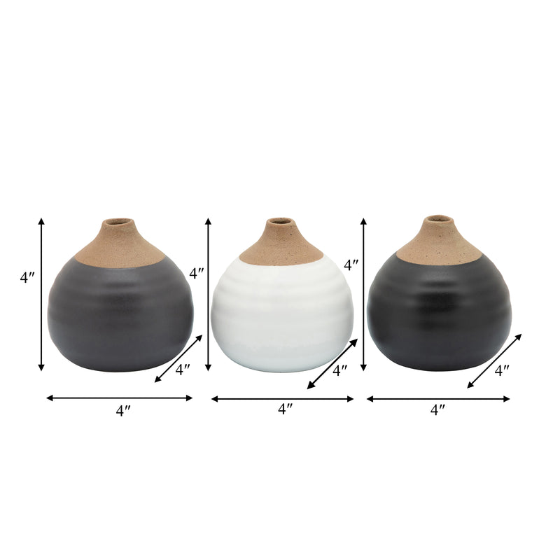 S/3 MATTE BUD VASES, BLACK/GRAY/WHITE