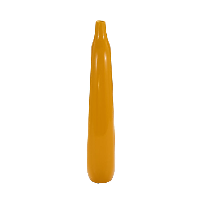 CER, 14"H OPEN CUT-OUT VASE, MUSTARD GOLD