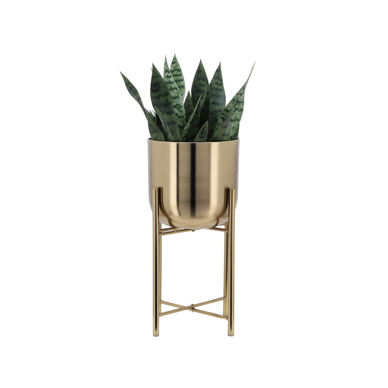 S/3 METAL PLANTERS ON STAND 40/30/20"H, GOLD