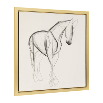 47X47, HAND PAINTED ELEGANT HORSE SKETCH, BLK/WHT