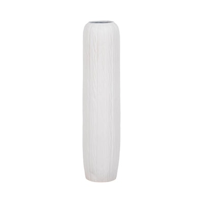 32" Rough Cylinder Floor Vase, White