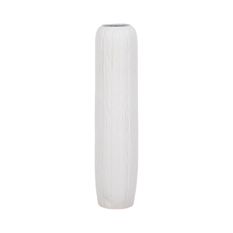 32" Rough Cylinder Floor Vase, White