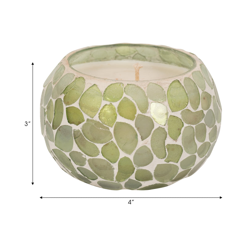 Glass, 4" 10 Oz Mosaic Scented Candle, Light Green