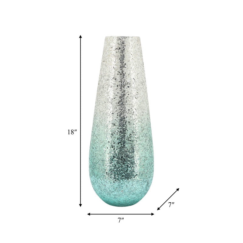 18" Crackled Vase, Green Ombre