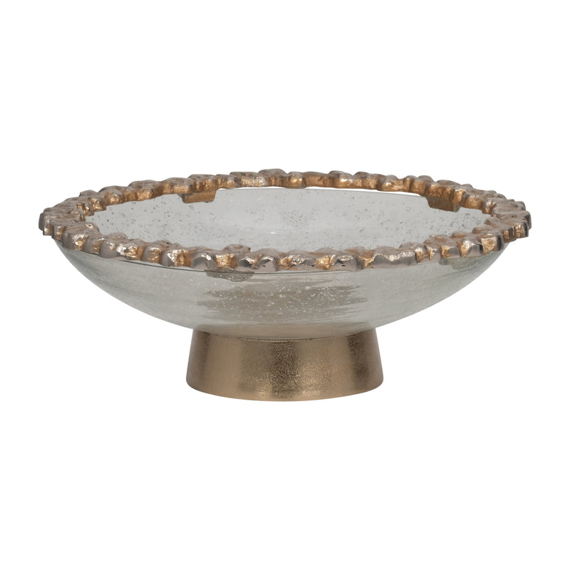 GLASS,17",BOWL W/ROCKY RING,CHAMPAGNE